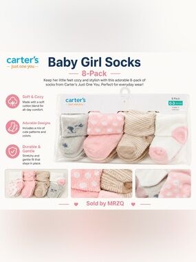 Carter's Baby Girl 8-Pack Socks - Pink, Gray, Beige